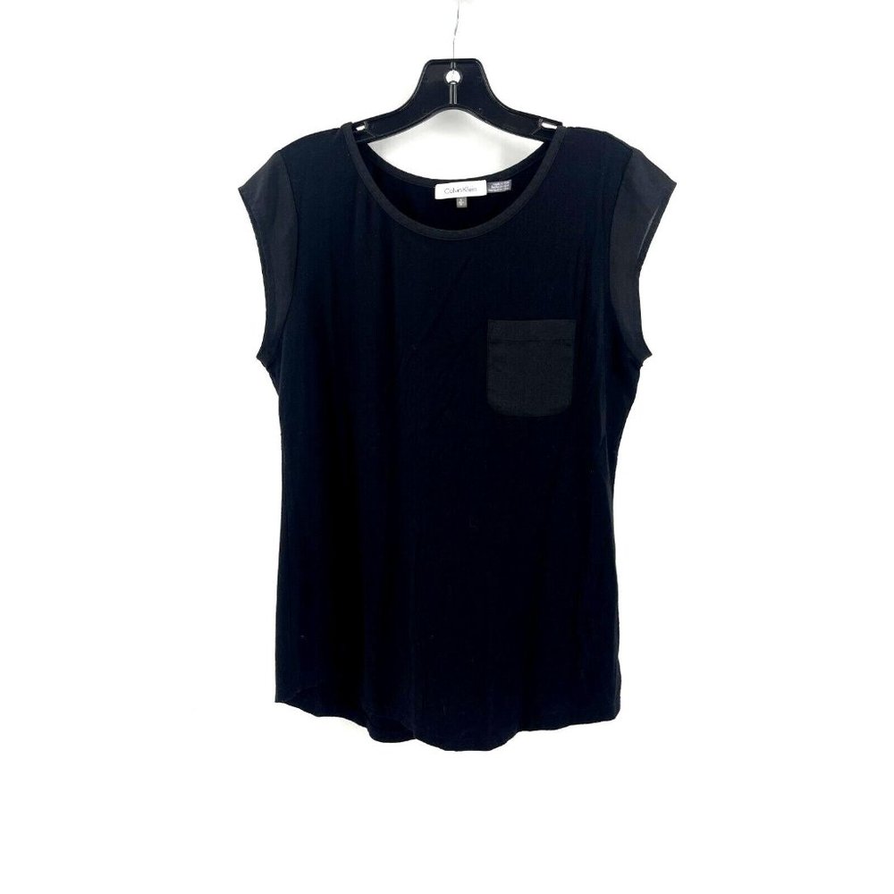 Calvin Klein Women's Black Sheer Sleeveless Top Shirt Tee Pocket Size Small